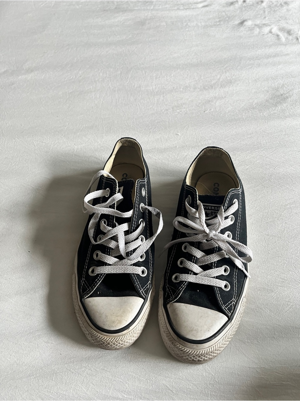Kids Black Low-Top Canvas Sneakers with White Laces